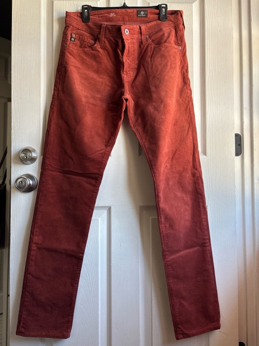 AG Adriano Goldschmied Tellis Modern Slim Corduroy Pants 32x34 Rust Orange